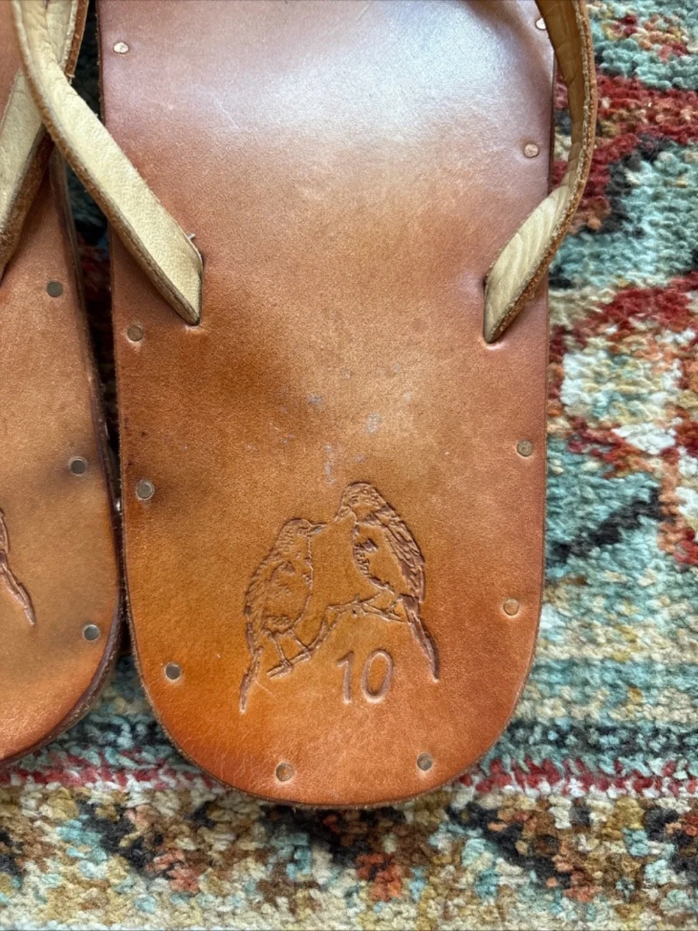 Beek Brown leather flip flops size 10 - Picture 3 of 10